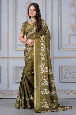 STAVA CREATION Printed Bollywood Cotton Silk Saree(Green)