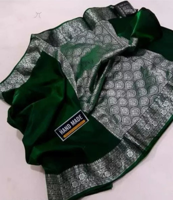 HouseOfCommon Woven Banarasi Handloom Satin Saree(Dark Green)
