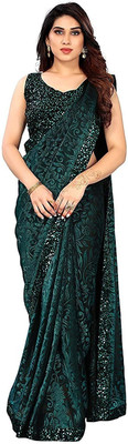 miracletex Embellished Bollywood Lycra Blend Saree(Green)