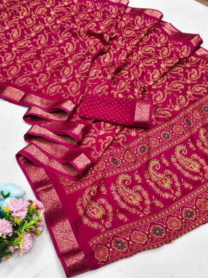 TALADARA Paisley, Floral Print, Woven Bollywood Cotton Silk Saree(Pink)
