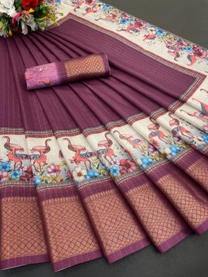 Sanskriti Synthetics Woven Handloom Pure Silk Saree(Magenta)