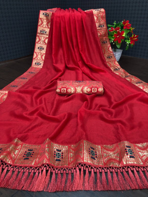 Beleria Applique Banarasi Art Silk Saree(Red)