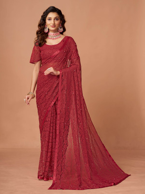 pridewear Self Design Bollywood Net Saree(Pink)