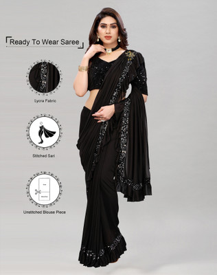 SIRIL Embellished Bollywood Lycra Blend Saree(Black)