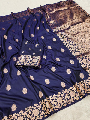 nidex Woven Banarasi Jacquard Saree(Dark Blue)