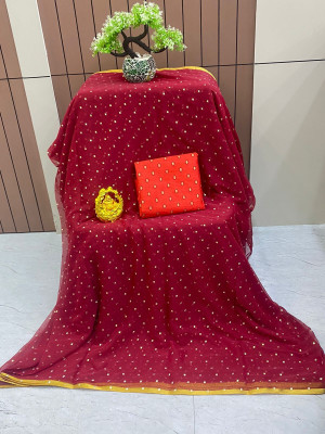 ELEGANCE FAB Embellished Daily Wear Chiffon Saree(Maroon)