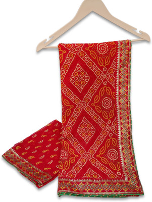 Ranisatiya Creation Printed Bandhani Georgette Saree(Red)