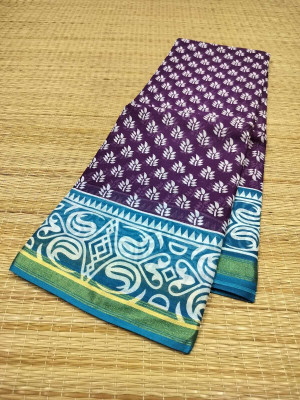 Sayak Creation Floral Print Chanderi Cotton Blend Saree(Purple)