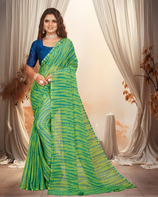 Jayu Printed Leheria Georgette Saree(Green)