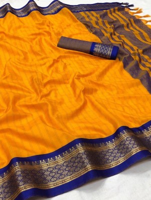 KSNDVTrendz Digital Print Bollywood Cotton Silk Saree(Yellow, Blue)