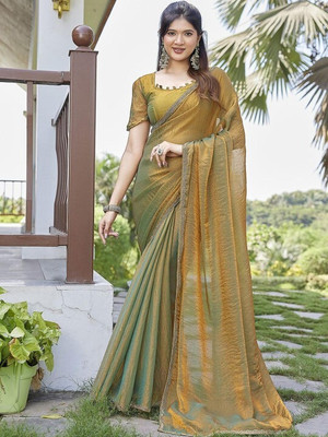 Online Bazaaar Embellished, Embroidered Bollywood Chiffon, Pure Silk Saree(Gold)