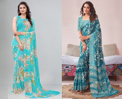 STYLEVEDA Printed Bollywood Georgette Saree(Pack of 2, Multicolor)