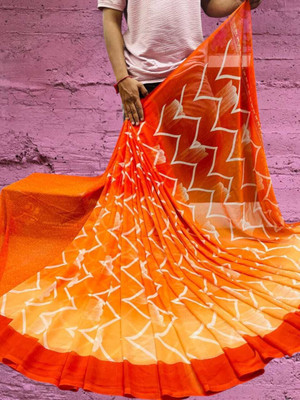 NEWOMDESIGNER Printed Bollywood Georgette Saree(Orange)