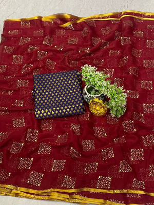HouseOfCommon Embellished Bollywood Polyester Saree(Maroon)