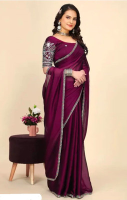 mahi creation Embroidered Bollywood Satin Saree(Purple)
