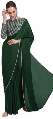MANUBA enterprise Solid/Plain Daily Wear Georgette Saree(Green)
