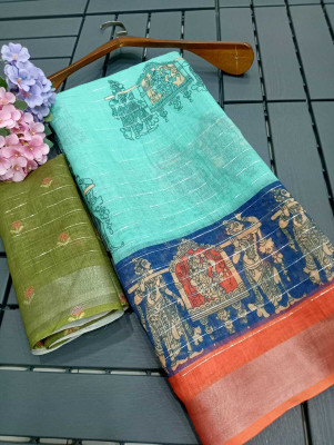 Mervadiya Self Design Bollywood Linen, Cotton Linen Saree(Blue)