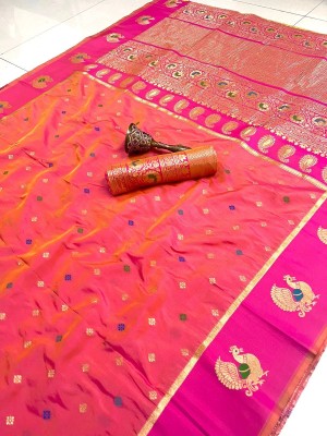 Tasrika Woven Kanjivaram Silk Blend Saree(Orange)