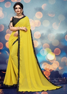 NESHVI ENTERPRISE Solid/Plain Bollywood Georgette Saree(Yellow)