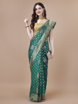 Divastri Woven, Floral Print, Geometric Print, Self Design Banarasi Art Silk Saree(Green)