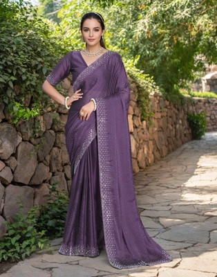 VASTRAOFWOMENS Solid/Plain Bollywood Georgette Saree(Purple)