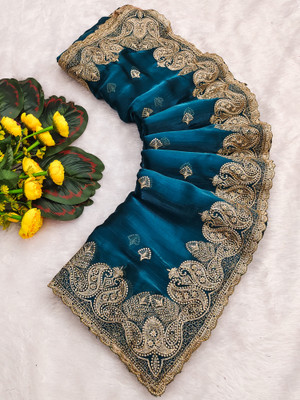 NIRMOHIFASHION Embroidered Bollywood Jimmy choo Saree(Dark Blue)