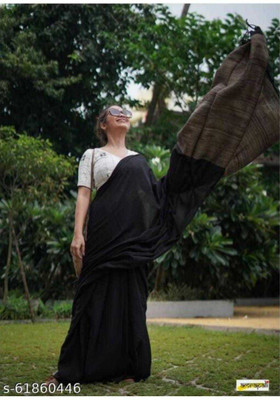 NIBEDITAS CREATION Woven Handloom Cotton Blend Saree(Black)