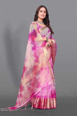 Aarunika MT Tie-Dye Bollywood Organza Saree(Pack of 2, Pink)