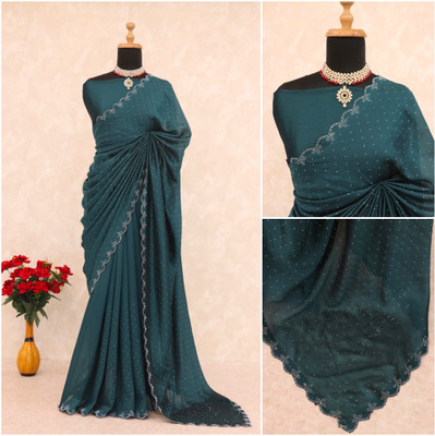 AAINA CREATION Embellished Bollywood Silk Blend Saree(Dark Blue)