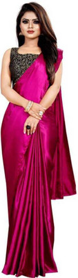 SHREEJI ENTERPRISE Solid/Plain Bollywood Satin Saree(Magenta)