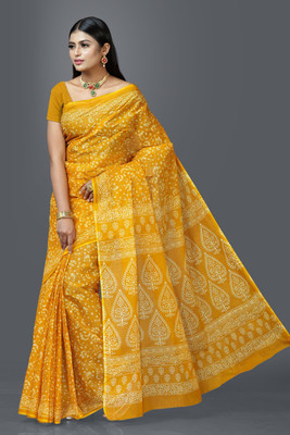 SHANVIKA Printed Daily Wear Pure Cotton Saree(Mustard)