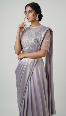 ARUN SAREES Embellished Saree with Attached Blouse Raw Silk Saree(Purple)