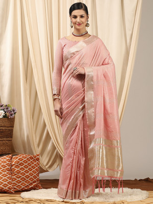 Divastri Woven Banarasi Linen Saree(Pink)