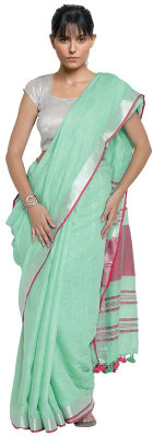 HAIDER ALI AND SONS Solid/Plain Bhagalpuri Cotton Linen Saree(Light Green)