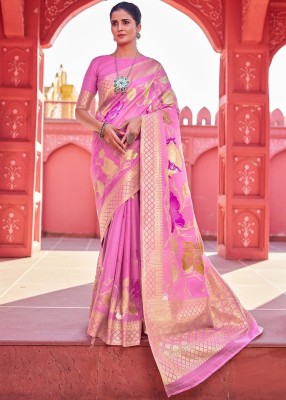 DRAVYA WOMEN Woven, Self Design Handloom Cotton Blend Saree(Pink)