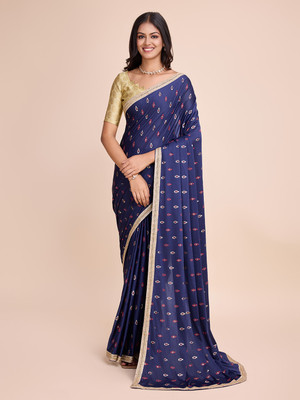HARIOM FASHION Printed Bollywood Silk Blend Saree(Blue)