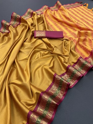 Moltira Woven, Solid/Plain Maheshwari Silk Blend, Cotton Silk Saree(Mustard)