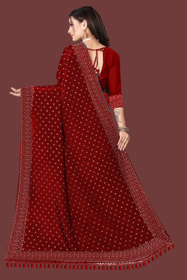 rudraCreation Self Design Mysore Organza, Raw Silk Saree(Maroon)