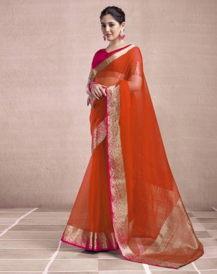 SIRIL Woven, Self Design Banarasi Organza, Jacquard Saree(Orange, Magenta)