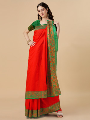 Miss Beelee Geometric Print Banarasi Jacquard Saree(Red)
