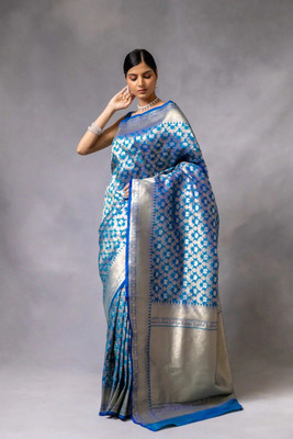 Muskan Collection Digital Print Banarasi Art Silk Saree(Blue)