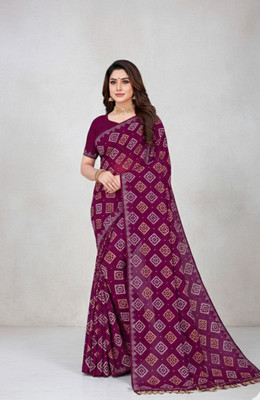 saaree Printed Bandhani Georgette Saree(Purple)