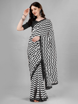Flip The Style Printed Bollywood Georgette Saree(White, Black)