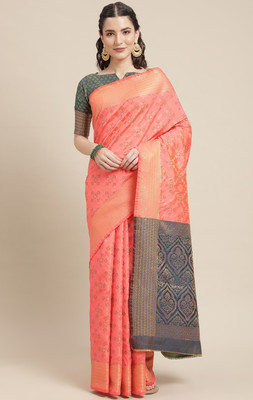 Divastri Checkered Patola Silk Blend Saree(Orange)