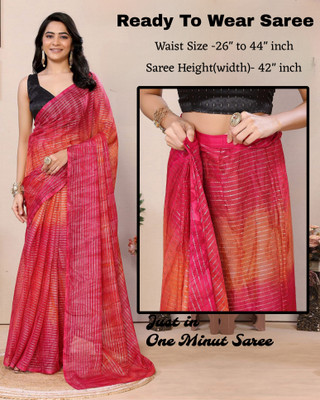 MAHADEV CREATION Striped Pre Draped Saree Georgette Saree(Multicolor)