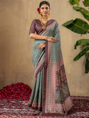Tasrika Printed Daily Wear Silk Blend Saree(Light Blue)