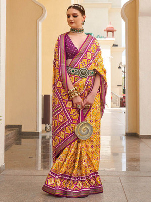 ANOUK Printed Patola Silk Blend Saree(Yellow)