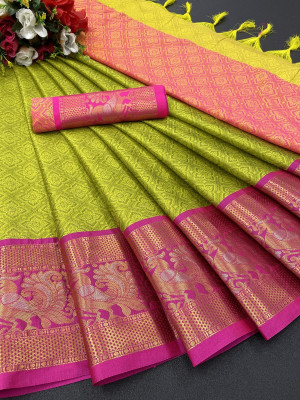 Julee Solid/Plain Banarasi Pure Silk Saree(Multicolor)