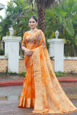 Aarunika MNT Printed Bollywood Organza Saree(Orange)