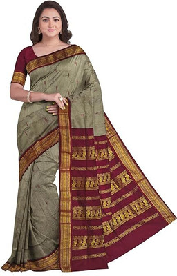 Unique Queens Embroidered Bollywood Cotton Linen Saree(Grey)